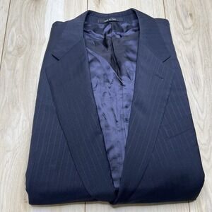 Armani Collezioni Men's Blazer 48R Blue Wool Striped Made In Italy Suit Jacket